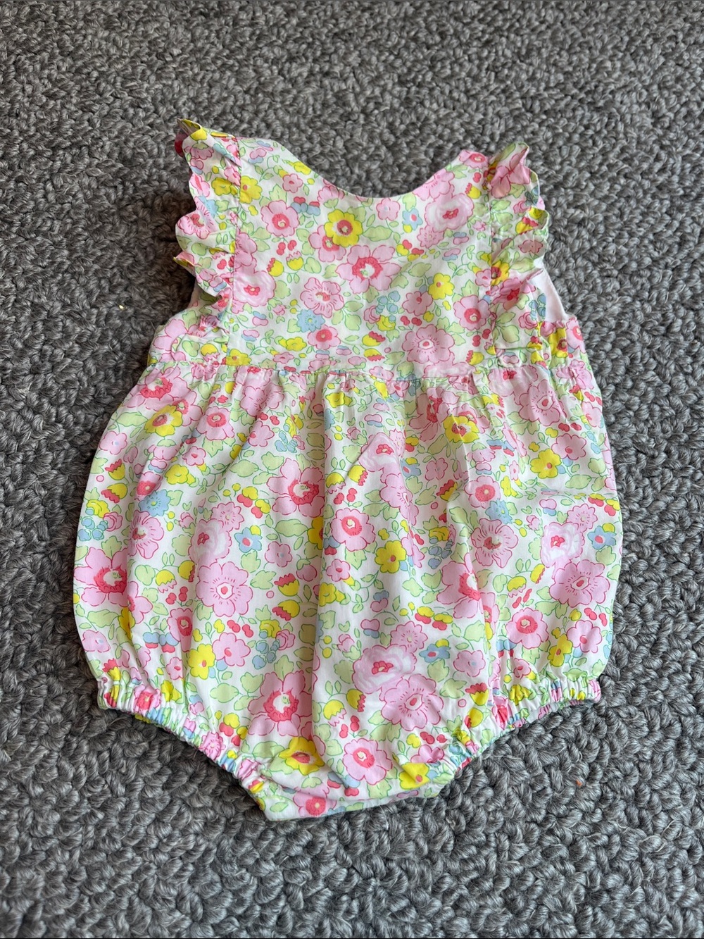 Jacadi Pink & Yellow Floral Ruffle Baby Romper